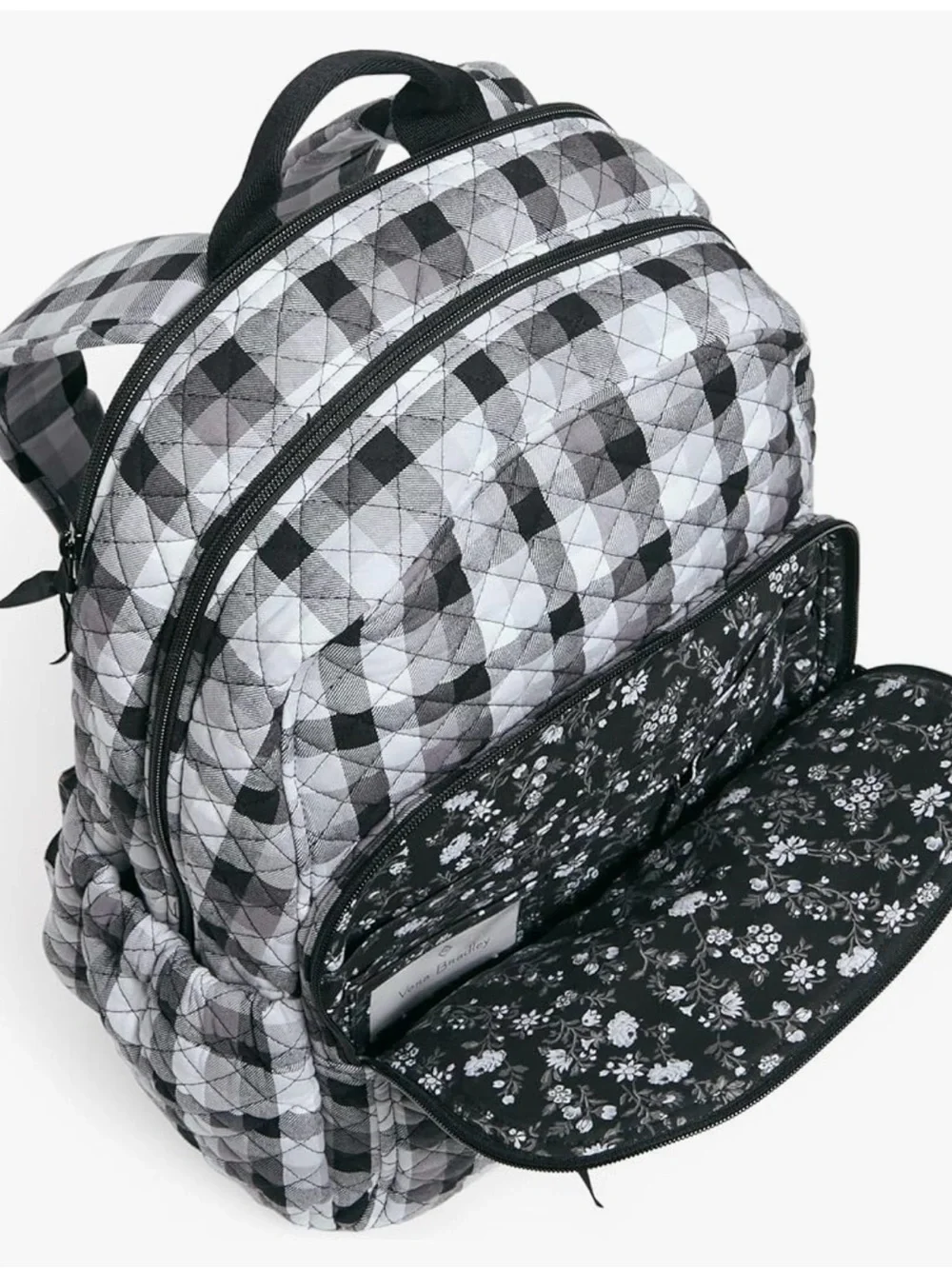 Vera Bradley Cotton Campus Backpack, Kingbird Plaid, One Size Black & White - Picture 13 of 15